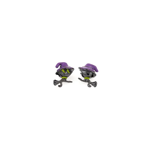 18K Verguld Koper Zirconia Halloween Heksenkat op Bezemsteel Hanger Emaille Sieraden Maken DIY Accessoire Voor Ketting