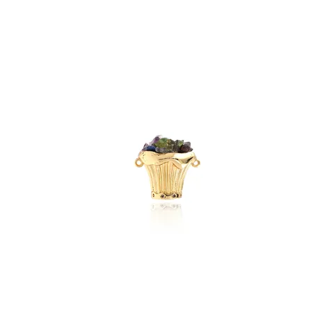 18K Verguld Messing Zirconia Bloemenmand Hanger Met Veelkleurige Stenen Elegant DIY Sieraden Accessoire Voor Kettingen