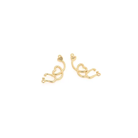 18K Verguld Koper Zirkonia Hart Stethoskop Hanger Voor DIY Sieraden Maken Medisch Thema Cadeau Ketting Accessoire