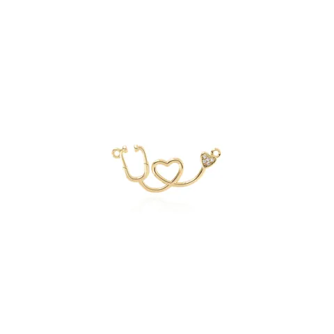 18K Verguld Koper Zirkonia Hart Stethoskop Hanger Voor DIY Sieraden Maken Medisch Thema Cadeau Ketting Accessoire