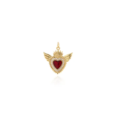Vintage Heilig Hart Vleugel Hanger Koper Verguld Rood Zirkonia Ingelegd Hartvorm DIY Sieraden Maken Accessoires Vrouwen