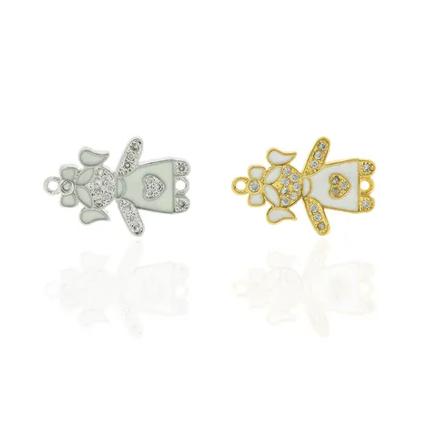 Copper Zirconia Little Girl Connector Charm For DIY Jewelry Making Bracelet Necklace Enamel Heart Girl Pendant Gold Silver Plated Accessory