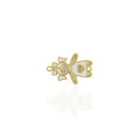Copper Zirconia Little Girl Connector Charm For DIY Jewelry Making Bracelet Necklace Enamel Heart Girl Pendant Gold Silver Plated Accessory