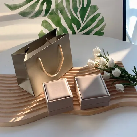 Luxury Square Jewelry Packaging Box Set With Ribbon Bow Handle Bag Hard Cardboard Gift Box For Ring Necklace Earrings