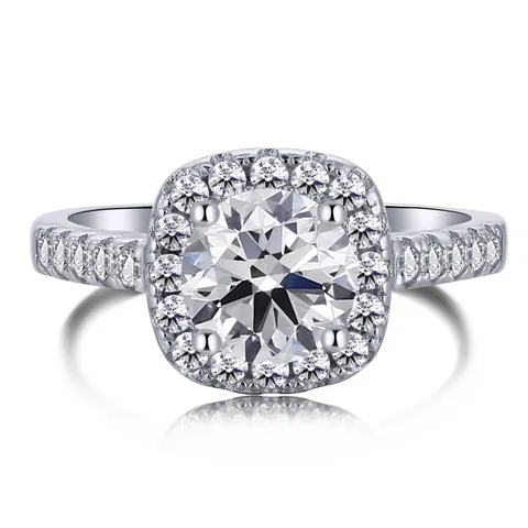 Bague de Luxe en Argent Sterling S925 pour Femme Brillant Halo Zirconia Pavé Strass Bague de Doigt Élégant Bijoux de Banquet de Mariage Cadeau