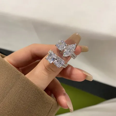 Elegant 925 Sterling Silver Ring Luxury Pave Zircon Sparkle Emerald Marquise Radiant Cushion Cut Fashion Women Jewelry