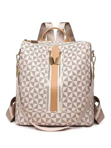 Sac À Dos Et Sac À Main Femmes Motif Géométrique Cuir PU Grande Capacité Antivol Sac À Dos De Voyage Mode