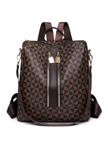 Sac À Dos Et Sac À Main Femmes Motif Géométrique Cuir PU Grande Capacité Antivol Sac À Dos De Voyage Mode