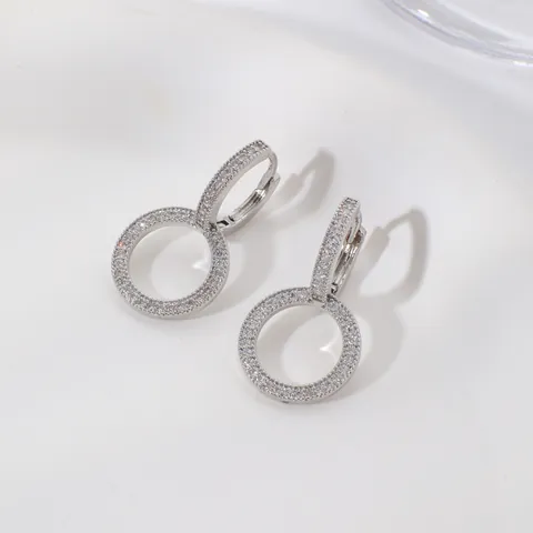 Elegante Geometrische Doppelkreis-Ohrringe aus Kupfer Funkelnde Zirkonia Gold Silber Plattierter Schmuck für Damen Party