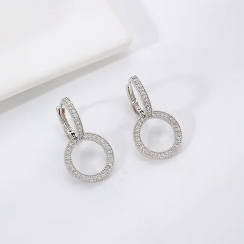 Elegante Geometrische Doppelkreis-Ohrringe aus Kupfer Funkelnde Zirkonia Gold Silber Plattierter Schmuck für Damen Party