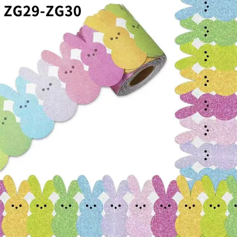 Easter Colorful Glitter Rabbit Bulletin Board Border Stickers Cartoon Bunny Cutout Borders For Classroom School Holiday Wall Decor