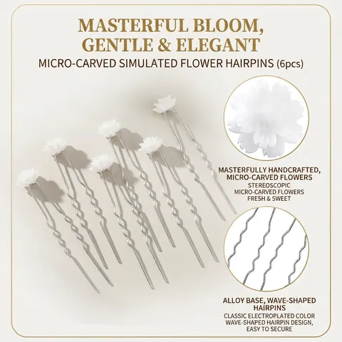 6 Pezzi Forcine per Capelli a U con Fiori Bianchi in Lega Argento per Matrimonio Forcina Floreale Accessori Capelli Sposa Donna