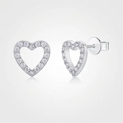 Orecchini A Cerchio A Cuore In Moissanite Con Perno In Argento Sterling 925 Pavé Cavo Per Donne