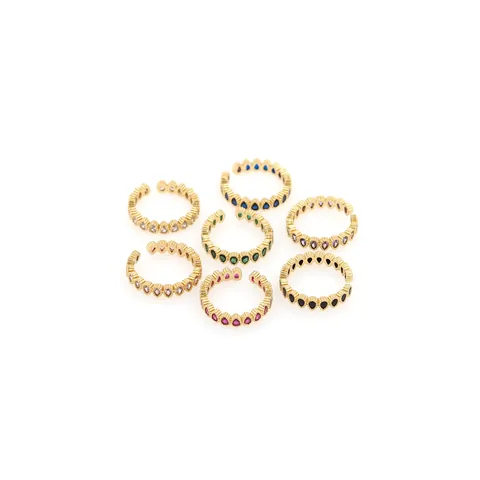 Bague Ouverte de Luxe en Cuivre Plaqué Or 18K avec Zircone Multicolore Taille Poire Anneau Réglable pour Femme Bijoux