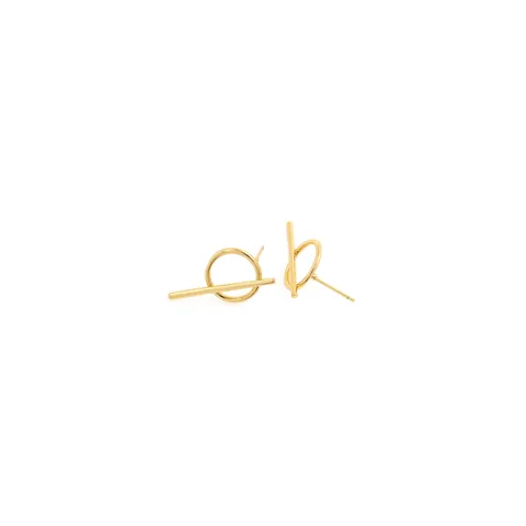 Boucles d'Oreilles Clous Minimalistes Géométriques en Cuivre Plaqué Or 18K Boucles d'Oreilles Minimalistes Anneau et Barre T-Bar pour Femmes Bijoux de Mode