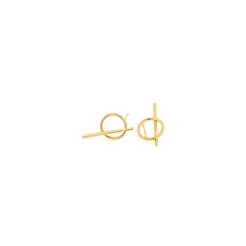 Boucles d'Oreilles Clous Minimalistes Géométriques en Cuivre Plaqué Or 18K Boucles d'Oreilles Minimalistes Anneau et Barre T-Bar pour Femmes Bijoux de Mode