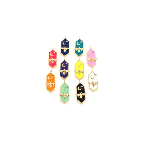 18K Gold Plated Copper Enamel Bee Moon Pendant Only Without Chain For DIY Jewelry Making Hexagon Zirconia Charm Accessory