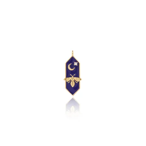 18K Gold Plated Copper Enamel Bee Moon Pendant Only Without Chain For DIY Jewelry Making Hexagon Zirconia Charm Accessory