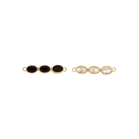 18K Gold Plated Copper Zirconia Oval Connector 3 Stone Linker For DIY Jewelry Making Bracelet Necklace Accessories