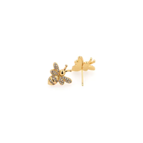 Orecchini a Bottone Ape in Rame Placcato Oro Con Zirconia Bianchi Brillanti Eleganti Gioielli Animali Insetto per Donna Banchetto Quotidiano