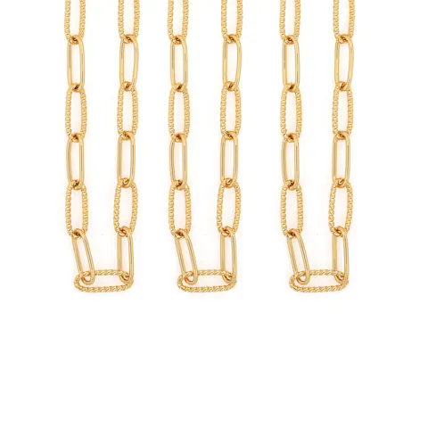 18K Gold Plated Copper Paperclip Chain DIY Jewelry Making Minimalist Oval Link Textured Chain Necklace Findings Components