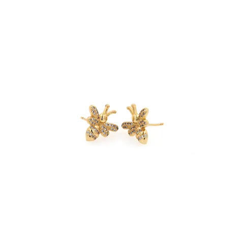 Orecchini a Bottone Ape in Rame Placcato Oro Con Zirconia Bianchi Brillanti Eleganti Gioielli Animali Insetto per Donna Banchetto Quotidiano