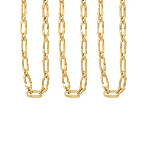 18K Gold Plated Copper Hammered Long Oval Link Chain For DIY Jewelry Making Necklace Accessories Minimalist Paperclip Chain