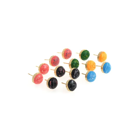 Vintage Round Marble Texture Stud Earrings 18K Gold Plated Copper Zircon Resin Earrings For Women Wedding Party Jewelry