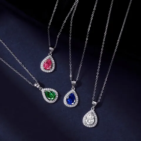 925 Sterling Silver Pear Shaped Zirconia Pendant Necklace For Women Elegant Teardrop Cubic Zirconia Chain Necklace Jewelry