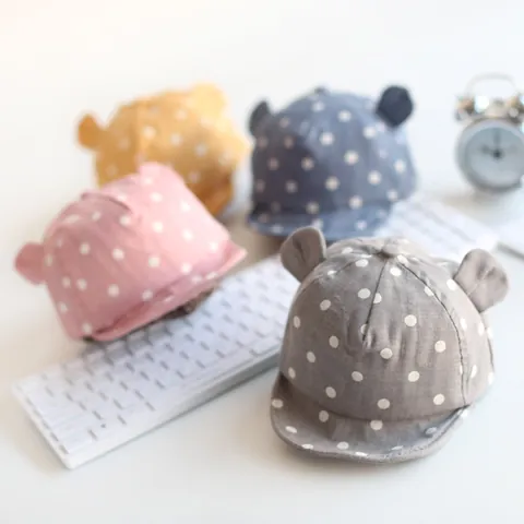 Baby Pet met Stippen Schattige 3D Oren Zachte Rand Zonnehoed voor Peuters Katoenen Baseballpet Verstelbaar Buiten Accessoire