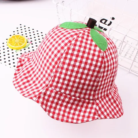 Cappello da Pescatore per Neonato in Stile Frutta Con Gambo Foglia 3D Motivo Scozzese Protezione Solare Cappello Estivo Bambini