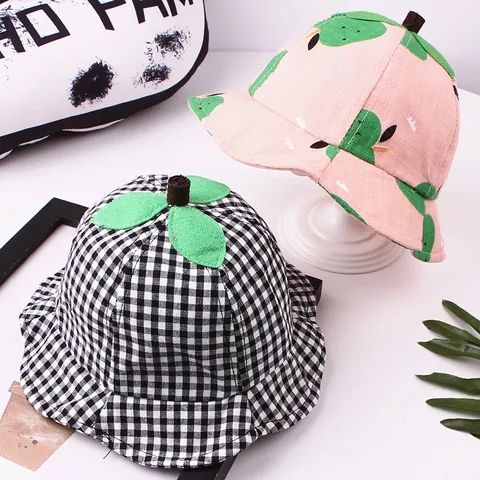 Cappello da Pescatore per Neonato in Stile Frutta Con Gambo Foglia 3D Motivo Scozzese Protezione Solare Cappello Estivo Bambini