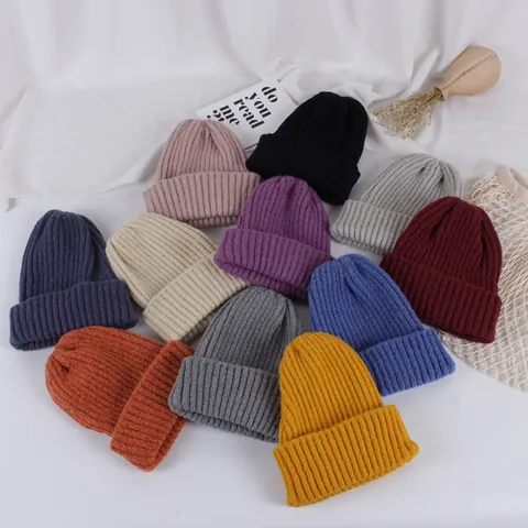 Children Winter Warm Ribbed Knit Beanie Hat For Boys Girls Soft Cuffed Daily Outdoor Ear Protection Thermal Skull Cap