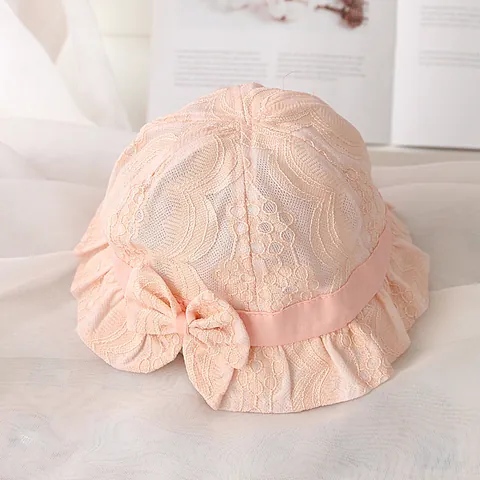 Baby Girl Summer Lace Bucket Hat With Large Bow Breathable Cotton Mesh Sun Hat For Infants Toddlers Ruffle Edge Sun Protection Hat