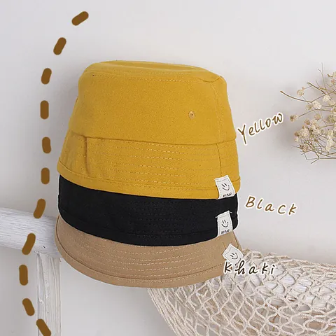 Sombrero de Pescador de Lona de Algodón para Niños con Parche de Cara Sonriente Color Sólido Protección Solar para Niños y Niñas