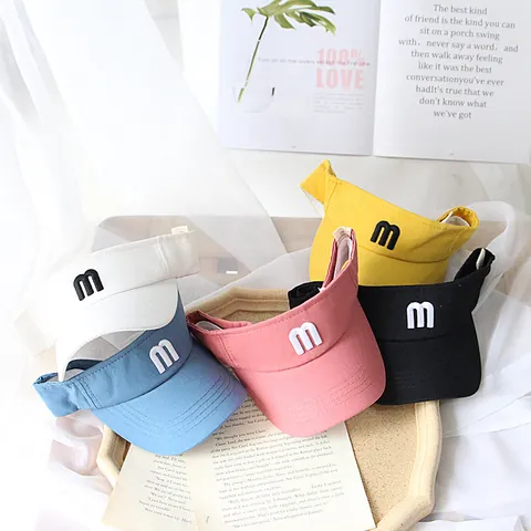 Cotton Kids Sun Visor Hat Embroidered Letter M Empty Top Sunshade Cap For Boys Girls Toddler Summer Outdoor Beach Hat
