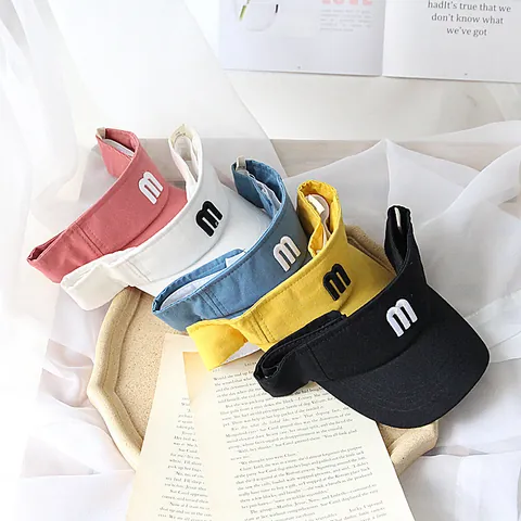 Cotton Kids Sun Visor Hat Embroidered Letter M Empty Top Sunshade Cap For Boys Girls Toddler Summer Outdoor Beach Hat