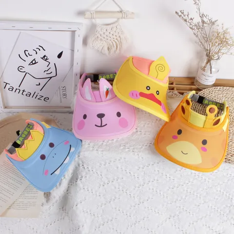Kids Cartoon Animal Sun Visor Hat Summer Breathable Adjustable Empty Top Beach Cap For Toddler Girls Boys UV Protection