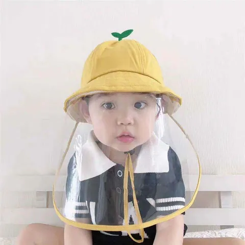 Cute Baby Protective Fisherman Hat With Detachable TPU Shield Sprout Breathable Mesh Cotton Sun Cap For Toddler Infant