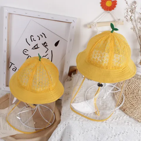 Cute Baby Protective Fisherman Hat With Detachable TPU Shield Sprout Breathable Mesh Cotton Sun Cap For Toddler Infant