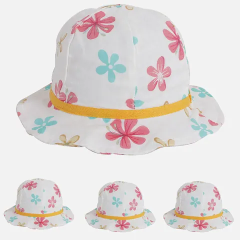 Sweet Kids Floral Cotton Bucket Hat Breathable Wide Brim Sun Hat With Yellow Decorative Band For Girls Summer Outdoor