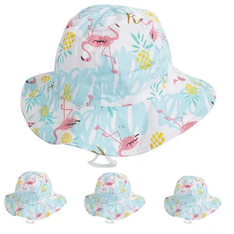 Kids Cotton Sun Bucket Hat Flamingo Pineapple Graffiti Print Breathable Summer Outdoor Beach Hat For Baby Boys Girls