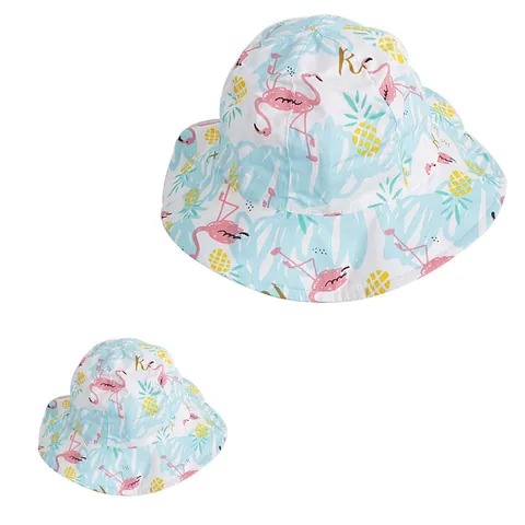 Kids Cotton Sun Bucket Hat Flamingo Pineapple Graffiti Print Breathable Summer Outdoor Beach Hat For Baby Boys Girls
