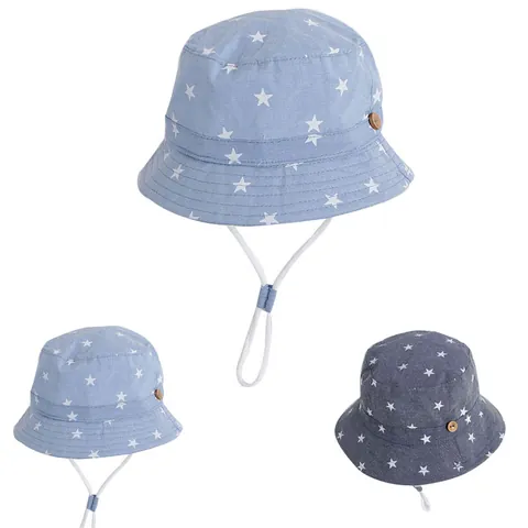 Kids Cotton Sun Hat Fisherman Bucket Hat With Star Pattern Adjustable Windproof Rope For Boys Girls Baby Summer Outdoor Hat