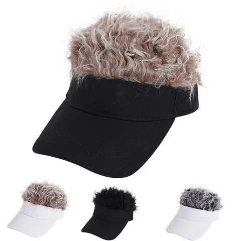 Funny Wig Visor Hat For Men Women Adjustable Cotton Sun Visor With Spiky Fake Hair Creative Novelty Gag Gift Accessory