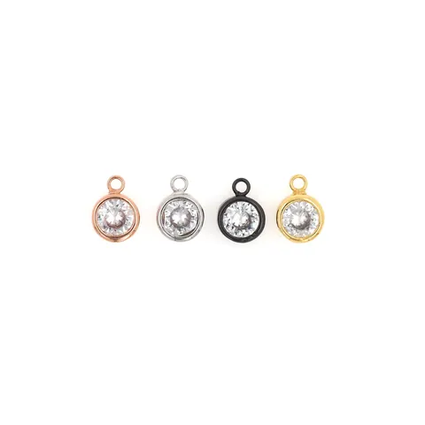 Colgante Redondo Minimalista de Cobre Chapado en Oro Con Zirconia Incrustada Sin Cadena Para Hacer Joyas de Bricolaje