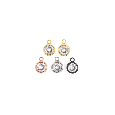 Colgante Redondo Minimalista de Cobre Chapado en Oro Con Zirconia Incrustada Sin Cadena Para Hacer Joyas de Bricolaje