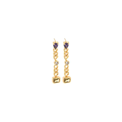 18K Gold Plated Copper Zirconia Earring Pendant Heart Rectangle Colorful Gemstone Dangle Charm For Jewelry Making DIY