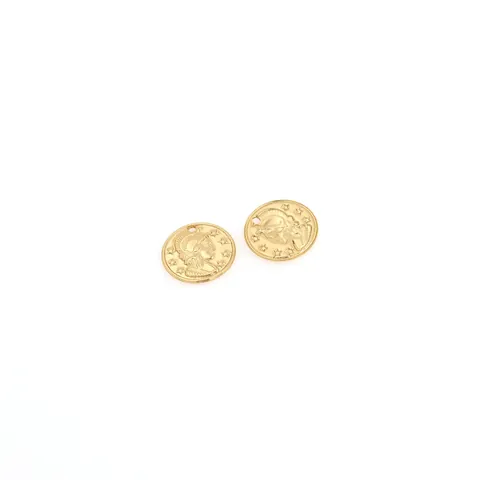 Vintage 18K Gold Plated Copper Round Coin Pendant Accessory Inlaid Zirconia Goddess Portrait Relief DIY Jewelry Findings