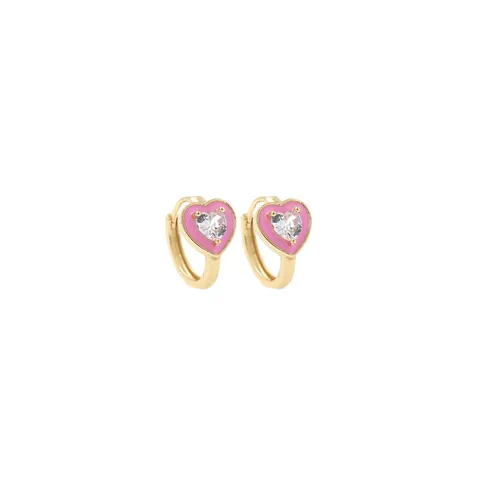 Boucles d'Oreilles Créoles en Cuivre Plaqué Or 18K Émail Cœur Zircone Cubique Style Vintage Bijoux pour Femmes